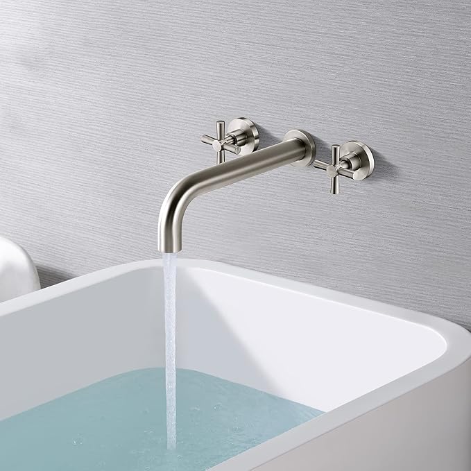 SUMERAIN Tub Faucet Brushed Nickel Wall Mount Tub Filler High Flow Bathtub Faucet with Rough in Valve, Extra Long Spout