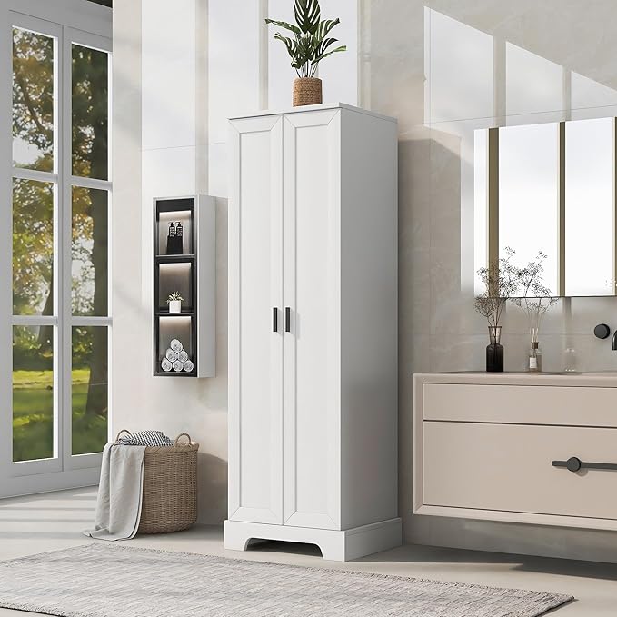 Favfurish 71" Tall Bathroom Storage Cabinet with Doors,Modern Linen Cabinets w/Adjustable Shelves & Anti-Tipping Device,Easy Assembly,Freestanding Organizer for Dining Room,Kitchen,Office,White