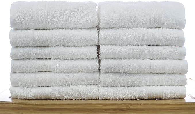 Eco Cotton Washcloths - White - Dobby Border - Set of 12
