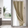 MitoVilla Beige Waffle Small Stall Shower Curtain Liner Set 36 x 74, No Hooks Required Half Size Narrow Fabric Cloth Shower Curtain Set with Snap-in Liner for Modern Bathroom Decor, Beige/Khaki