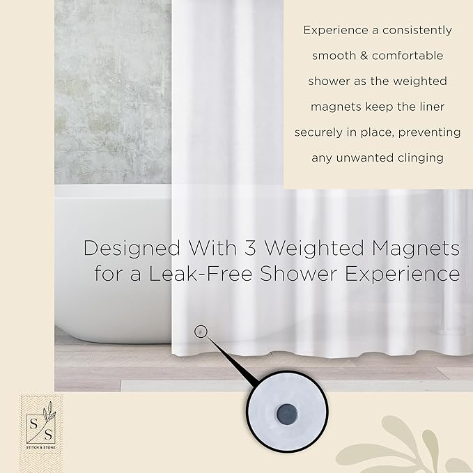 Stitch & Stone Shower Curtain Liner, Premium Medium Weight Durable Waterproof 6g PEVA for Bathroom with Weighted Magnets, Extra Long 72" x 78", Frosty 1 Pack