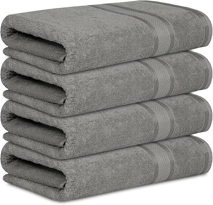 Casa Lino Silver Grey Bath Towels Set of 4 (54" x 27") - Large Bathroom Towel Set - 100% Cotton Towels for Bathroom - Highly Absorbent & Quick Dry Bath Towel Multipack - New Apartment Essentials