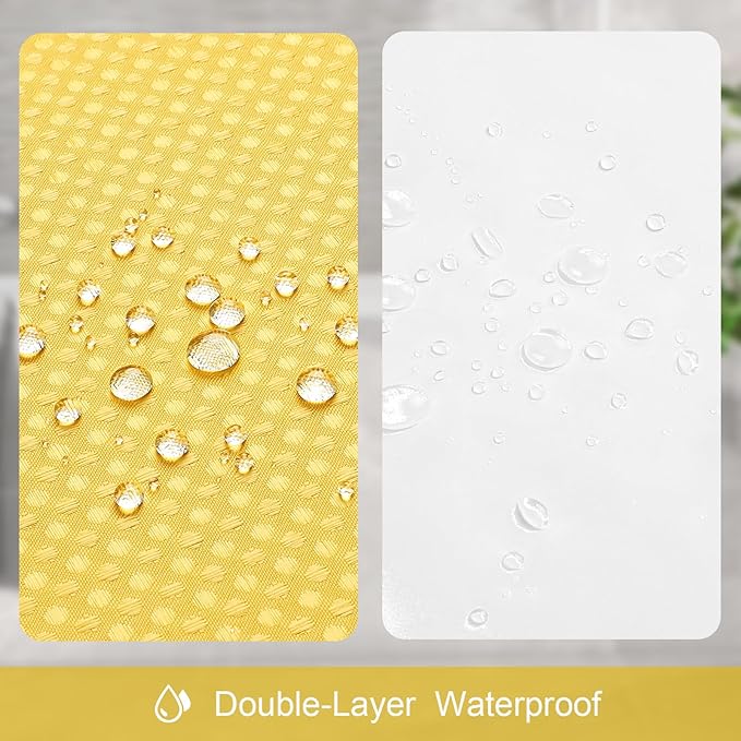 3 in 1 Extra Long Yellow Shower Curtain Set-72 W x 84 H, Modern Waffle and PEVA Liner Set with 12 Stainless Steel Hooks, Waterproof Fabric for Bathroom