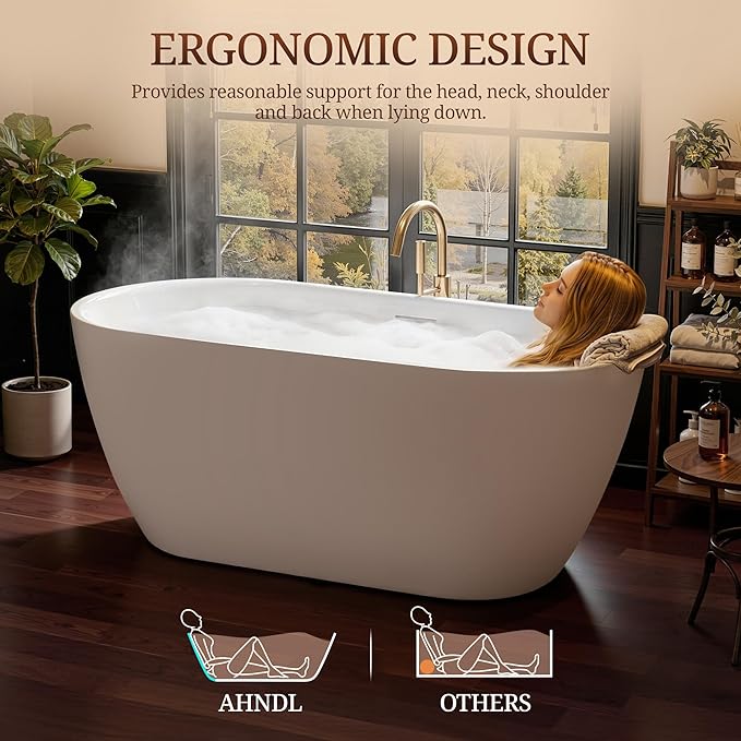 59" Acrylic Freestanding Bathtub, Deep Soaking Tub with Integrated Overflow and Drain, Oval Stand Alone Tub, Modern Bathtubs for Bathroom, cUPC Certified(Glossy White)