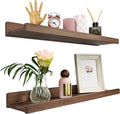 Floating Shelves for Wall 24 inch, Waterproof, Wall Storage Shelves with Lip, Display Picture Ledge Shelf for Photo Frame, Natural Wood Hanging Book Shelves (American Walnut, Set 2)