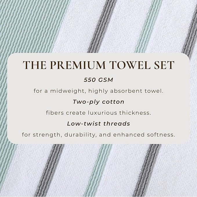 Great Bay Home Decorative Bath Towel Set - Luxury Cotton 6 Piece Towel Set - 2 Bath Towels, 2 Hand Towels, 2 Washcloths - Luxurious, Ultra-Soft, Durable Towels for Bathroom Decor (Eucalyptus/Grey)