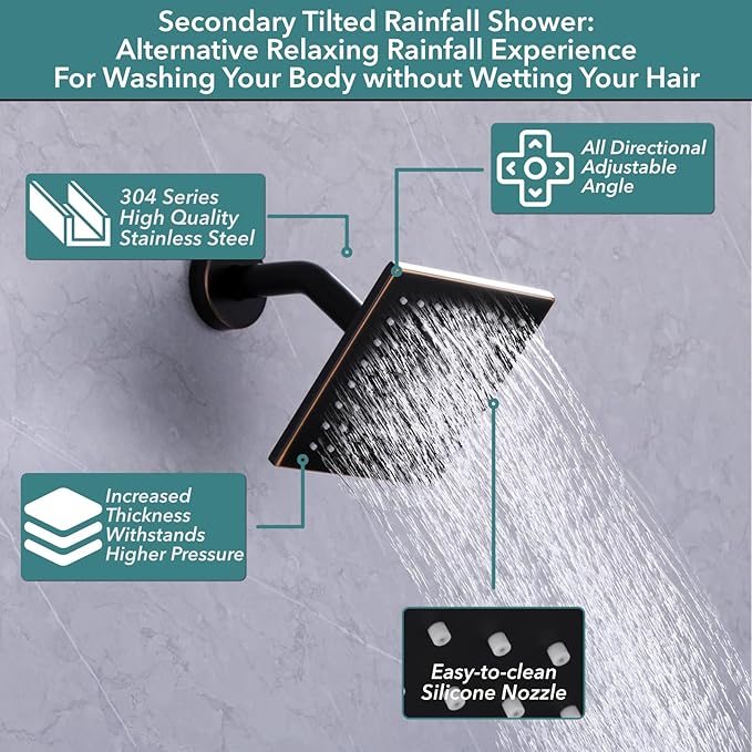 VANFOXLE Shower Faucet Set Oil Rubbed Bronze Shower System,Push Button Diverter Shower Faucet with 2 in 1 Handheld,Ceiling Mount 10 Inch Shower Head with 6 Inch Wall Mount Shower Head