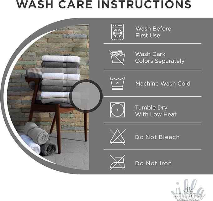 100% Cotton Bath Towel Set of 18-4 Bath Towels, 6 Hand Towels, 8 Wash Cloths, Sustainable, Soft, Highly Absorbent, Combed Cotton 18 Piece Set for Hotels, Spa, Bathroom, Dorm, Grey