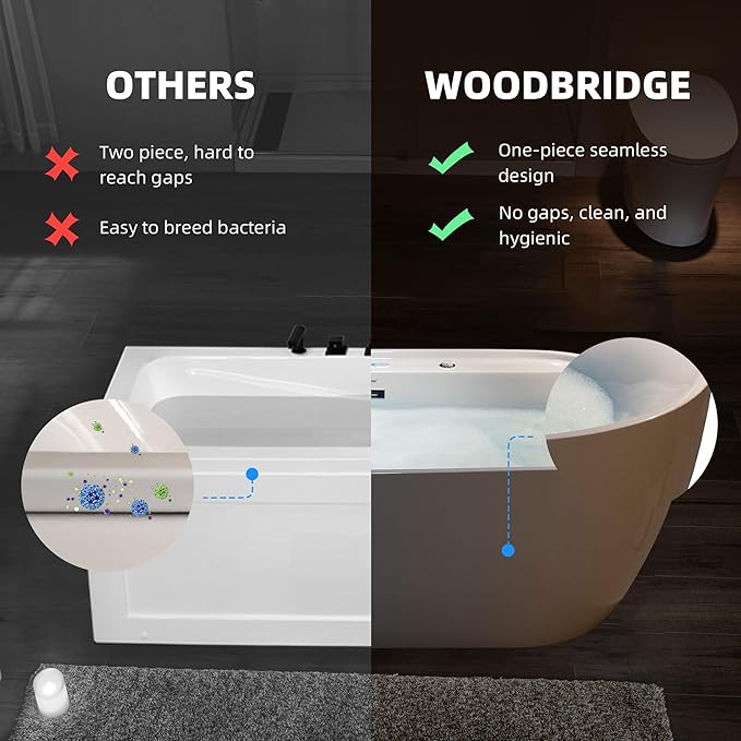 WOODBRIDGE 72" x 35-3/8" Whirlpool and Air Bath Heated Soaking Combination Tub with Adjustable Speed Air Blower and Display Control Panel, White,BJ-500