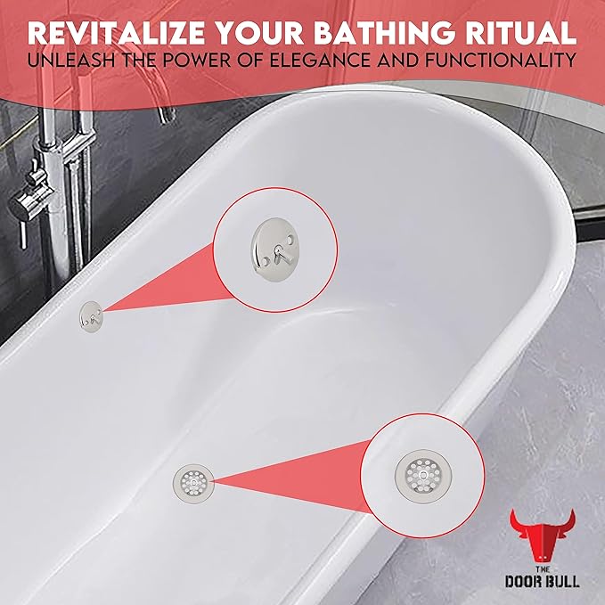 Trip Lever Bathtub Drain Kit with Strainer – 2-Hole Overflow Faceplate, Matching Screws – Tub Drain Trim Replacement Set for Bathroom Bathtubs