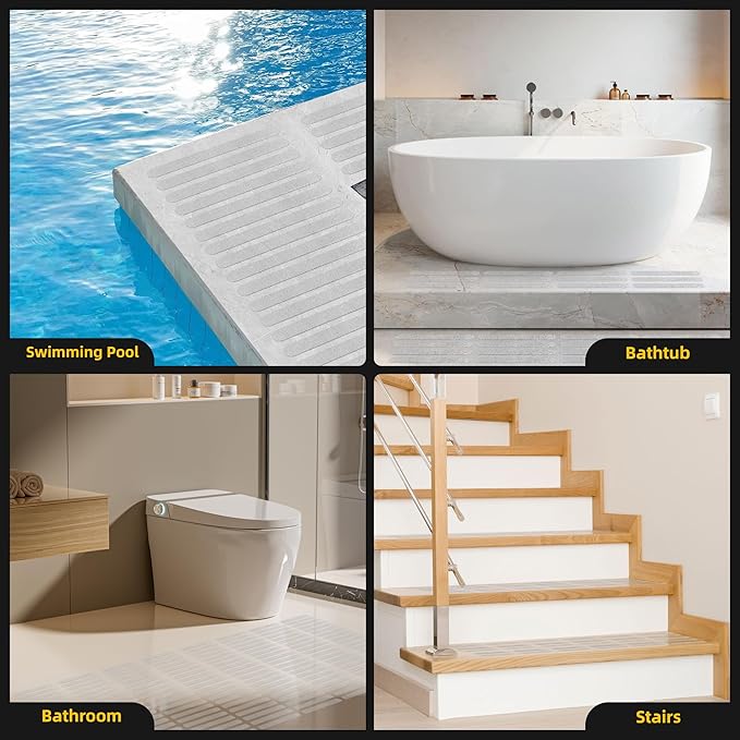 20-Pack Clear Bathtub Stickers Non-Slip, Long-Strip Shower Treads with Scraper, Peel-and-Stick Safety Decals for Tub & Shower Floor, Removable, Barefoot-Soft Grip