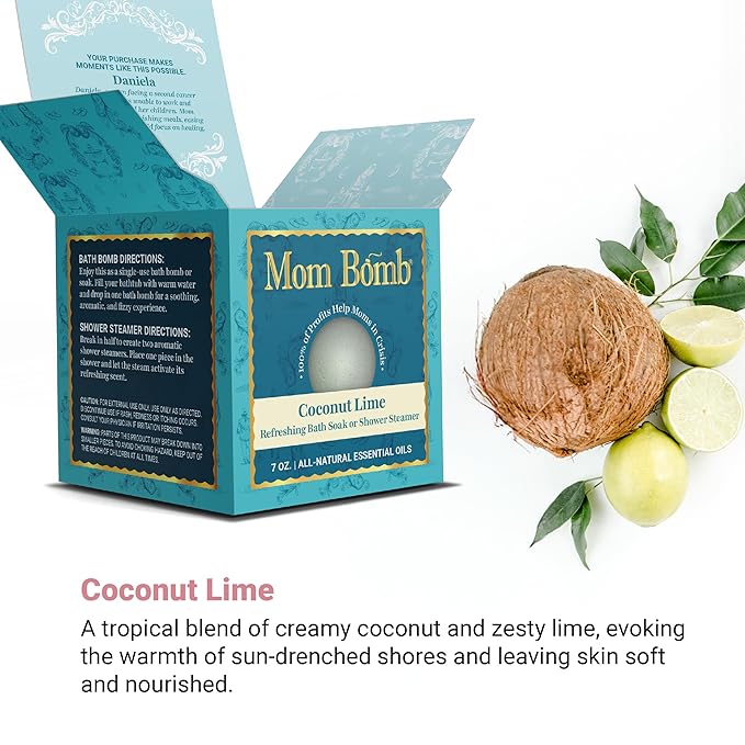 Mom Bomb Coconut Lime Bath Bomb (Shower Steamer) – Essential Oils, Clean Ingredients – Relaxing Aromatherapy Fizz, Skin-Softening – Made in USA - Gift for Women
