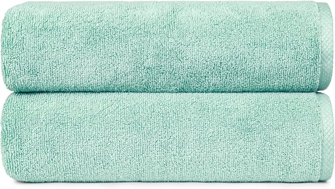 Amazon Basics 100% Cotton Quick-Dry Lightweight Moisture Absorbing Bath Towel, 2 Count, Seafoam Green, 54" x 30" (Pack of 12)