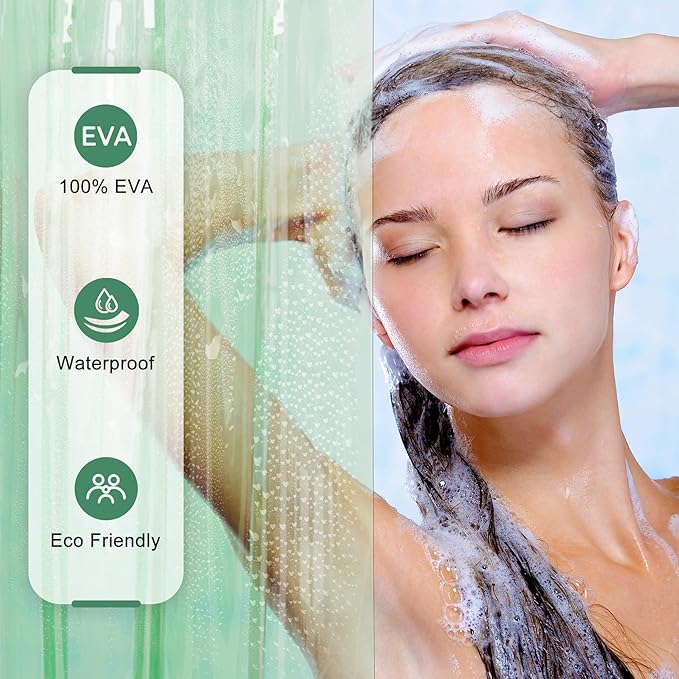 AmazerBath Heavy Duty Shower Curtain and Liner 2-in-1, 100% EVA Luxury Soft Clear Mint Green Shower Curtain Liner, 72x72 Plastic Weighted Shower Curtain, 12 Rustproof Grommets & 3 Heavyweight Stones