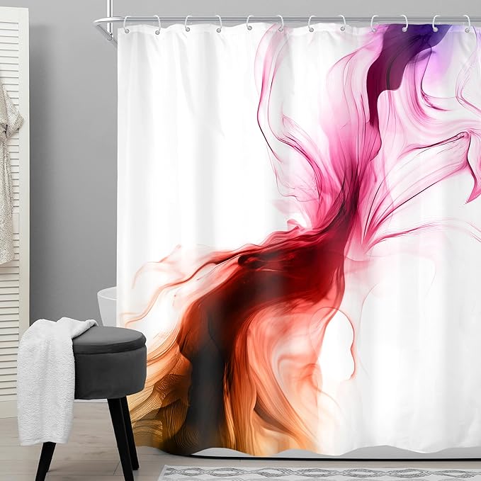 Cinbloo Colorful Multicolor Rainbow 60Wx72H Shower Curtain Abstract Modern Ombre Marble Ink Art Minimalist Bathroom Curtain Set Elegant Pretty Aesthetic Women Neutral Bath Bathroom Accessories Decor