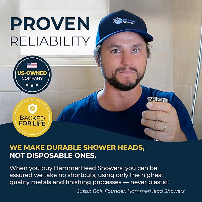 HammerHead Showers® Solid Metal 3-Spray Handheld Shower Head with Long Hose and Holder - MATTE BLACK - WIDE, MASSAGE, and MIST Sprays - 1.8 GPM Low Flow Handheld Showerhead - Water Saving Shower Head
