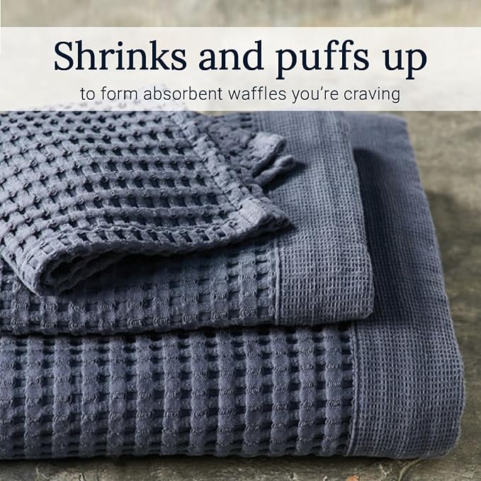 GILDEN TREE Waffle Towel Set Quick Dry Thin | 2 Bath Towels | 2 Hand Towels | 2 Washcloths, Modern Style (Midnight Blue)