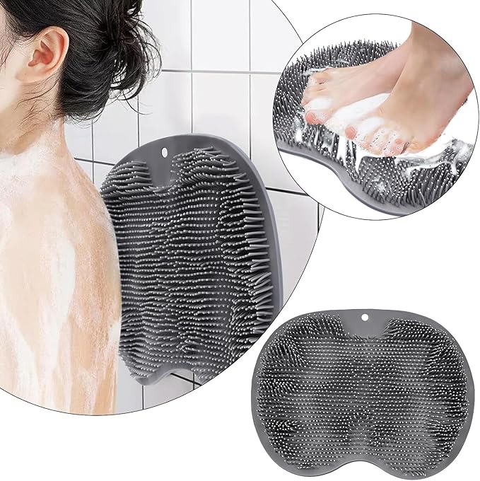 Shower Foot Scrubber Mat with Non-Slip Suction Cups, Exfoliating Foot and Back Washer Pad for Bathtub and Shower Floor (Gray)