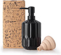 Fun Elements Bathroom Soap Dispenser, 16 Oz Luxurious Hand soap Dispenser for Bathroom, Ceramic Liquid Soap Dispenser for Bathroom Countertop with Plastic Pump, Silicone Funnel（Black Bottle）