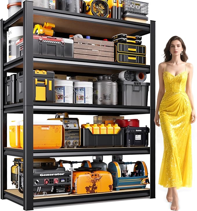 71"H Garage Shelving, 5-Tier Heavy Duty Storage Shelves, Adjustable Metal Shelving Unit, Utility Garage Organizer Shelf for Basement, Pantry, Warehouse, supermarket,15.7"Dx35.4"Wx71.2"H Black