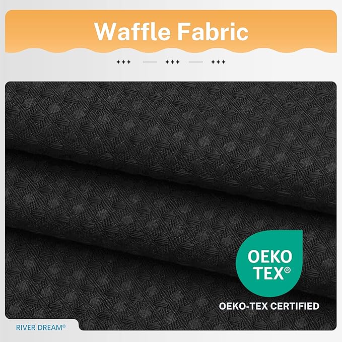 River Dream 3 in 1 Shower Curtain Set, Waffle Fabric Shower Curtain and Waterproof Clear Liner Set with Double Sided Metal Hooks, Black, 72" W*72" H