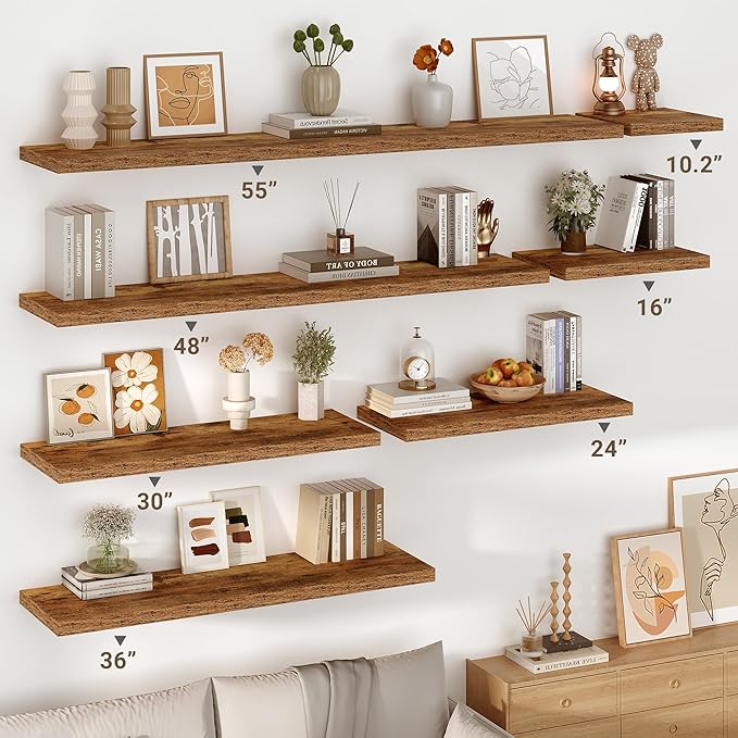 Vivelove 10 Inch Deep Floating Shelves 16 inch Long, 16 x 10 Wide Wall Shelves with Invisible Brackets, for Bedroom Bathroom Living Room Kitchen Office, Farmhouse Home Decor, Set of 2, Rustic Brown