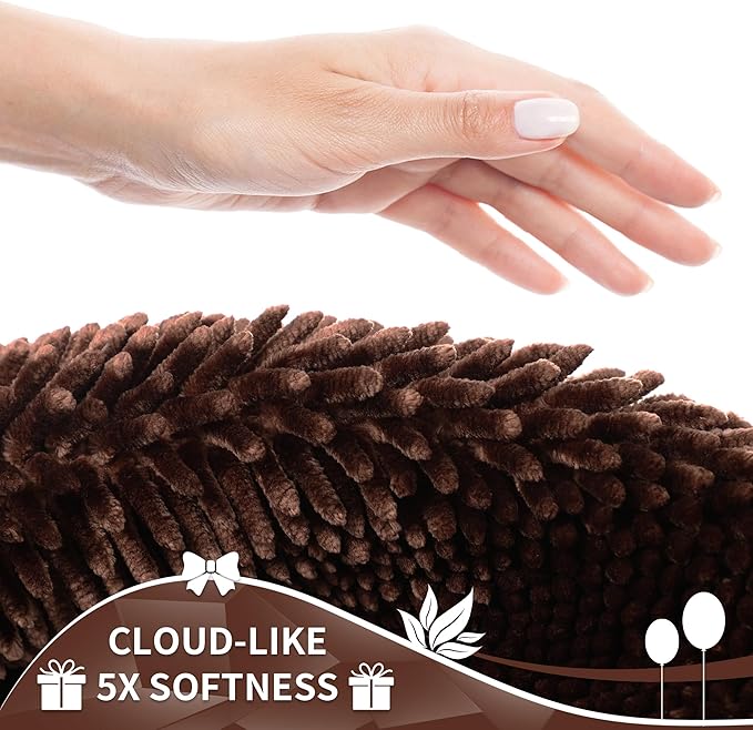 Yimobra Chenille Bathroom Rugs Non Slip, Extra Thick Soft Absorbent Bath Rug 31.5x20 Inch, Machine Washable Quick Dry Bath Mat for Bathroom Floor, Tub and Shower, Home Decor Accessories, Brown