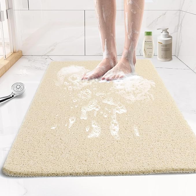 Joyhalo Shower Mats for Showers Anti Slip for Elderly, 17'' x 30'' Non Slip Bath Mat for Inside Shower, Bath Tub Mats for Bathroom Non Slip for Shower, PVC Loofah Bathroom Mats, Beige