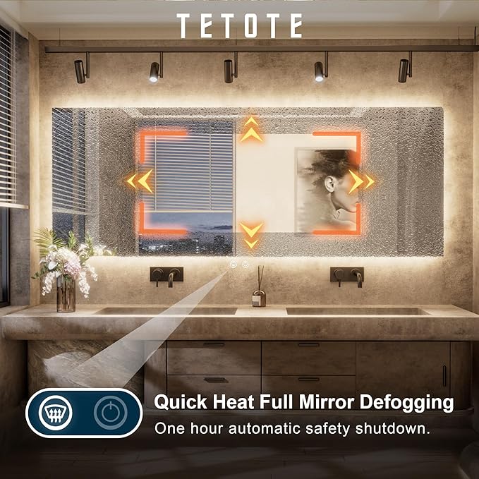 TETOTE Backlit Bathroom 84 x 32 Vanity Mirror with Light,3 Color White/Warm/Natural,Anti-Fog Lighted Mirror,Dimmable,Wall Mounted