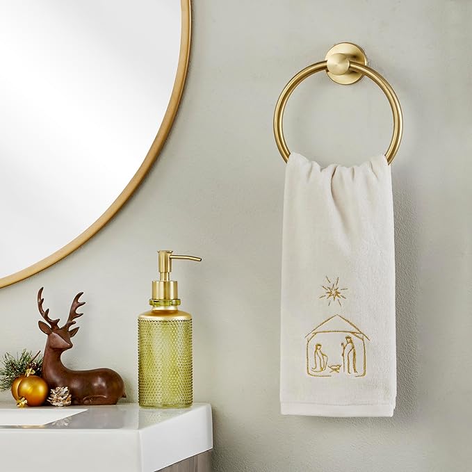 SKL Home Religious/Christmas/Winter Nativity Hand Towel 2pc Set for Bath/Kitchen & Gift, Natural
