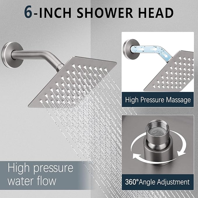 Shower Faucet Set Rainfall Shower System Push Button Diverter Shower Faucet with 4 in 1 Handheld, Ceiling Mount 12 Inch Shower Head and 6 Inch Wall Mount Shower Head