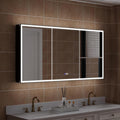 WELLFOR 60" X 30" LED Mirrored Medicine Cabinet, Medicine Cabinets with Lights for Bathroom, Defogging Function Mirror Cabinet, Bathroom Medicine Cabinet with USB Port & Outlet, Three Opening Doors
