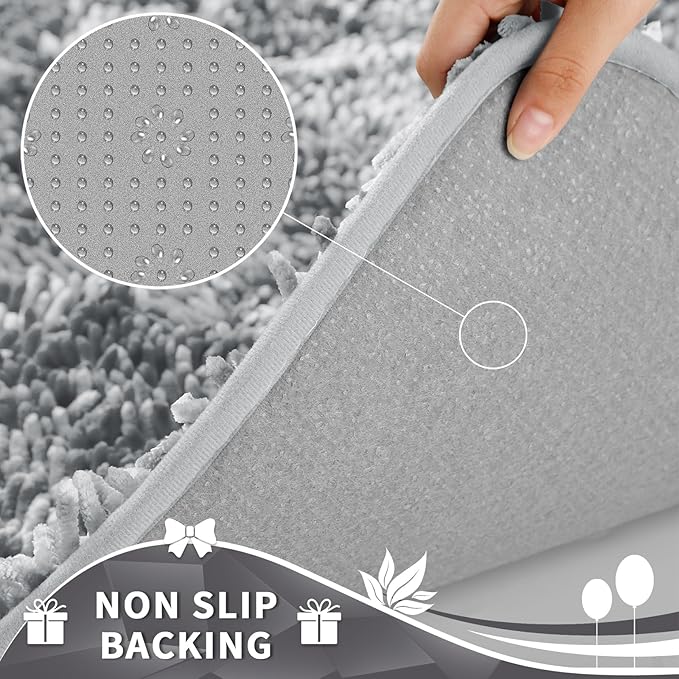 Yimobra Toilet Rugs U Shaped Washable, Extra Thick Soft Absorbent Chenille Contour Bathroom Rugs for Toilet 24x20 Inch, Quick Dry Non Slip Toilet Mat for Bath Floor, Light Grey