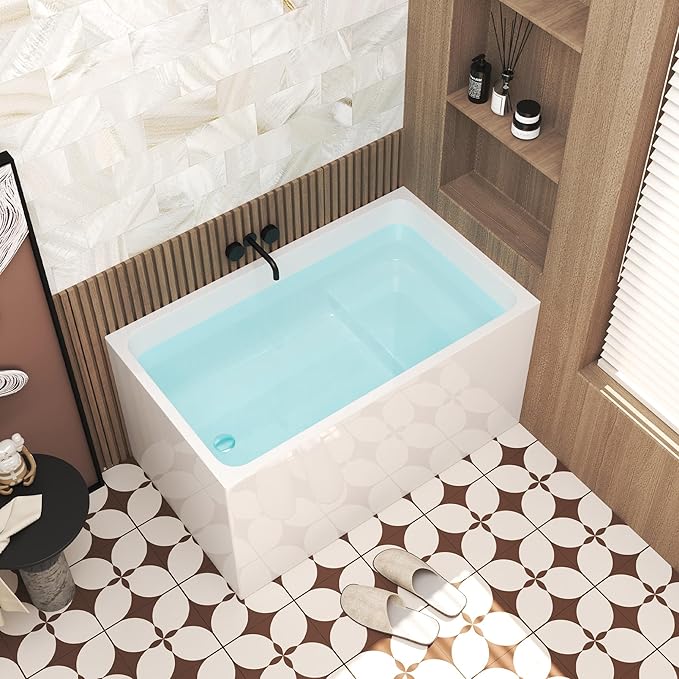 43 Square Inch Acrylic Independent Bathtub, Capacity 50 Gallons, Can Hold 650 Pounds, Smooth White Surface, Chrome Plated Drainage And Overflow (Seated) (White, 43 In With Seat)