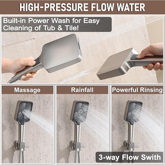 Thermostatic Shower Valve/System 12 inches Nickel Brass Faucet Set With Diverter/Mixer With Handheld Rain Head High Pressure Modern Rainfall