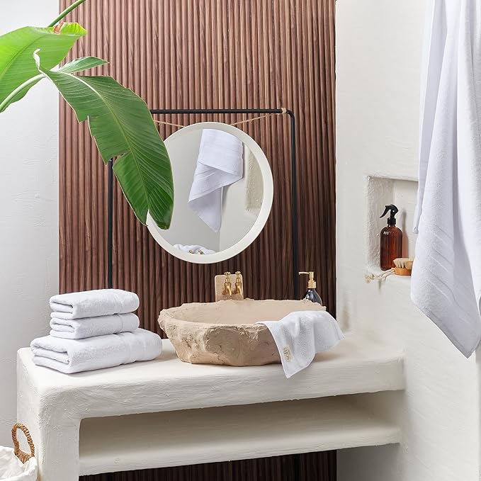 SOFE H&L | Olea Luxury Turkish Cotton Hand Towels Set of 4 White | Premium, Soft, Durable, Absorbent | Hotel Quality Plush Towels and Thick Towel Sets