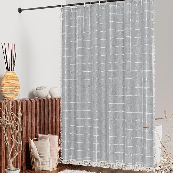 MitoVilla Tan Boho Small Stall Shower Curtain 36 x 72, Narrow Polyester Linen Fabric Shower Curtains for Farmhouse Bathroom Decor, Brown Half Size Cloth Shower Curtain Set with Hooks, Taupe
