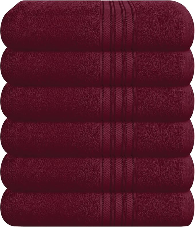 BOUTIQUO Ultra Soft Cotton 6 -Piece Hand Towel Set 16x24 Inch, Ideal for use in Bathroom, Kitchen, Gym, Spa & General Cleaning, Compact & Lightweight Multi Purpose Hand Towels - Burgundy