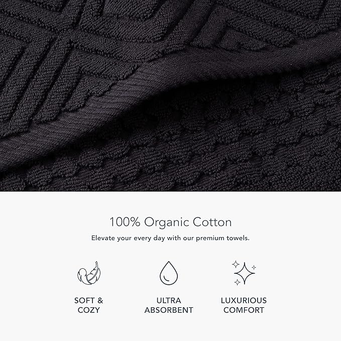 Texere 100% Organic Cotton Diamond Jacquard 700 GSM Luxury Bath Towel Sets - Ultra Soft and Absorbent Hotel and Spa Quality (Diamond, Black, 2 Bath Towels)