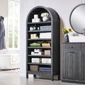 71" Tall Arched Bathroom Storage Cabinet, 7-Tier Modern Farmhouse Storage Cabinet with Adjustable Shelves, Wood Freestanding Cabinet for Bathroom, Living Room, Entryway, Hallway (Dark Grey)