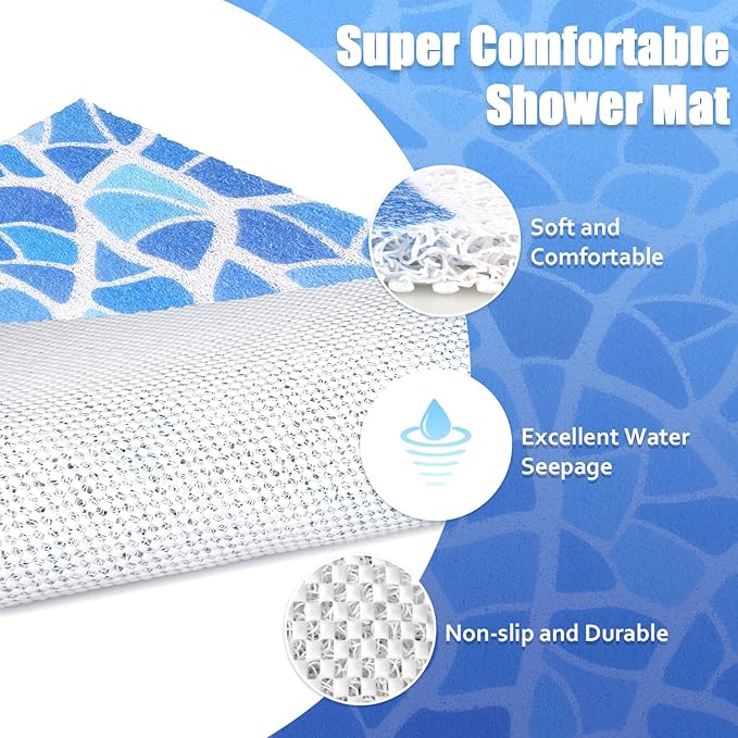 Shower Mat Bathtub Mat Non-Slip - 36x36 Inch, Soft Comfort Bath Mat with Drainage Holes, PVC Loofah Massage Bathmat for Shower, Tub, Bathroom, Wet Areas, Quick Drying