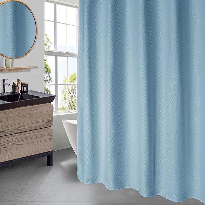 AooHome Extra Long Waffle Weave Shower Curtain, Fabric Bath Curtain with Weighted Hem, Heavy Duty, Water Repellent, 72x78 Inch, Light Blue