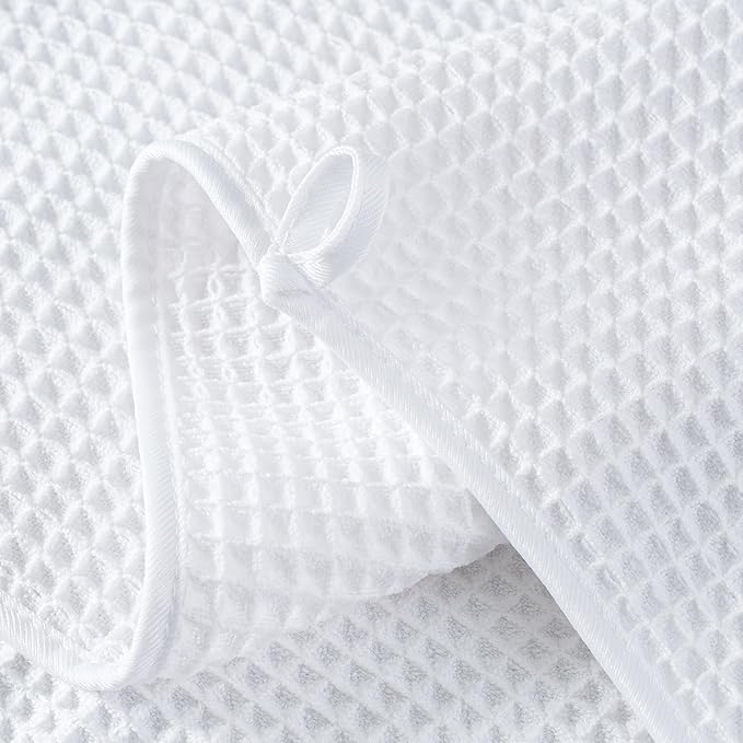 Microfiber Waffle Hand Towels, 4 Pieces, Soft, Absorbent, Fast Drying, Lint Free (White)