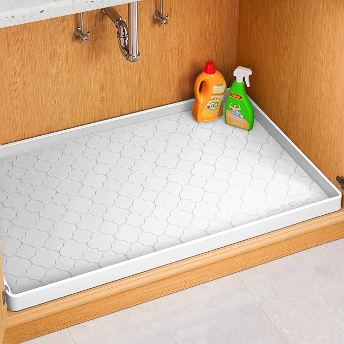 Jin&Bao Waterproof Under Sink Mat 22" x 19", Thick Silicone Mat Cabinet Protector for Kitchen and Bathroom, Shelf Liner, Home Organizer and Storage, Multipurpose Tray for Gadgets and Essentials