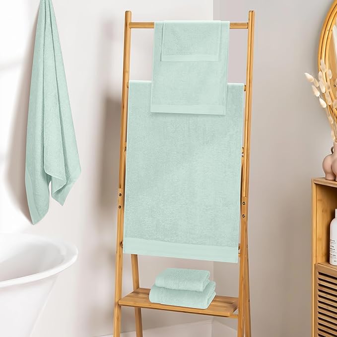 Ultra Soft 6 Pack Cotton Towel Set, Contains 2 Bath Towels 28x55 inch, 2 Hand Towels 16x24 inch & 2 Wash Coths 12x12 inch, Ideal Everyday use, Compact & Lightweight - Sea Green