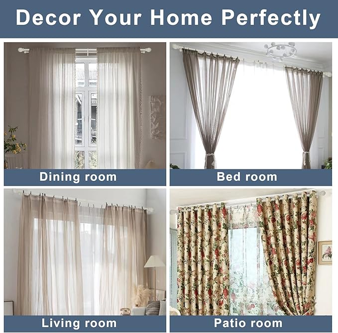 Double Curtain Rod 28 to 48 inch, Adjustable 1 inch Double Drapery Rod Rods for Windows and Doors with Ball Round Finials and Premium Aluminum Brackets Set(28-48",Matte White)
