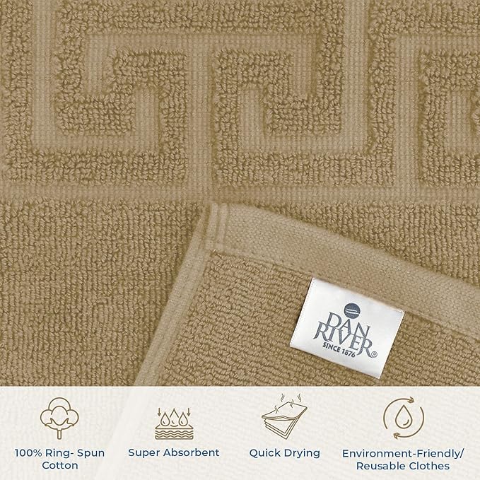 DAN RIVER Greek Cotton Bath Mats Set of 2 – Not a Bathroom Rug, Ultra Soft, Highly Absorbent & Machine Washable Bath Mat Towel for Bathroom Floor Mat – Durable, Quick-Dry, 21x34 Inches, Tan