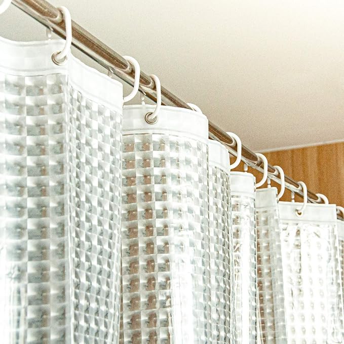 NTBAY EVA Clear Shower Curtain with Checkered, Water-Repellent Liner with 3 Magnets for Bathroom, 72x72 Inches