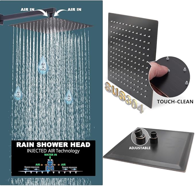 Shower System Oil Rubbed Bronze Shower Faucet Set 12 Inch Wall Mounted Full Body Rain Shower System with Body Jets, Handheld Spray, Digital Temperature Display Shower Valve