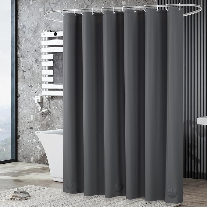 UFRIDAY Dark Grey Shower Curtain Liner Premium PEVA 72 x72 inch,Heavy Duty Shower Curtain with 3 Weighted Magnets, Plastic Waterproof Grey Shower Curtains for Bathroom with 12 Hooks